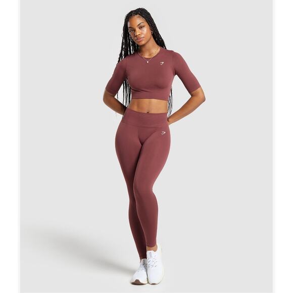 Gymshark Everyday Seamless Gym Crop Top Burgundy Brown Size Medium NWT - Picture 4 of 8